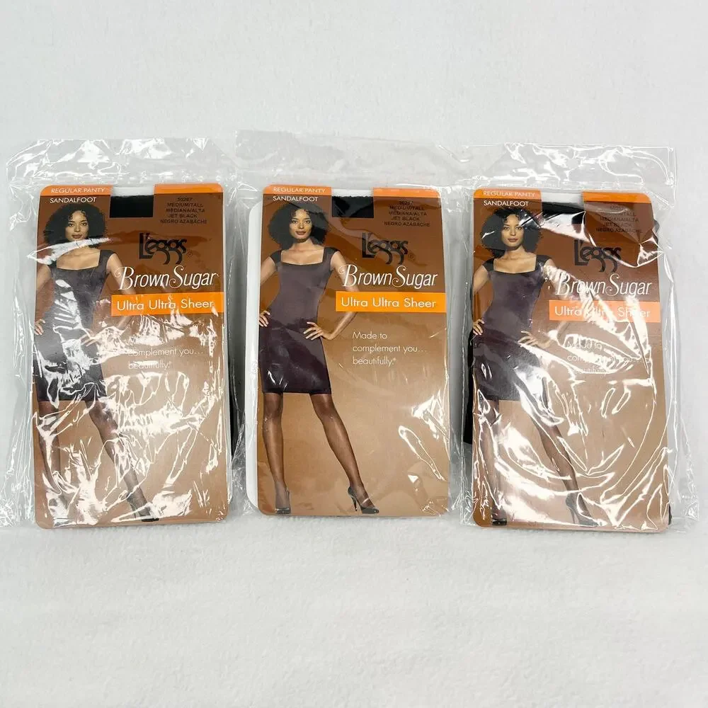 Lot of 3 L'eggs Brown Sugar Ultra Sheer Pantyhose M/T Black New